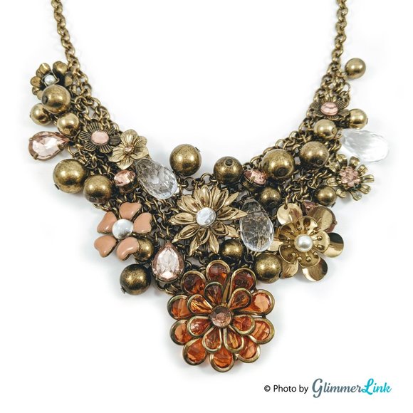 Jewelry - Floral Crystals Cluster Statement Necklace
